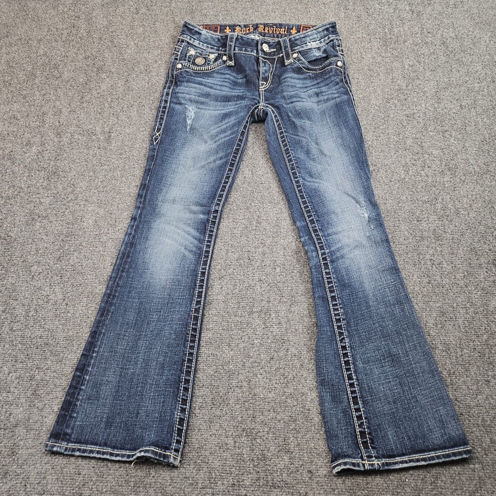 Rock Revival Jen Bootcut Jeans Womens 27 Blue Dark Wash Flare Y2K Denim Festival